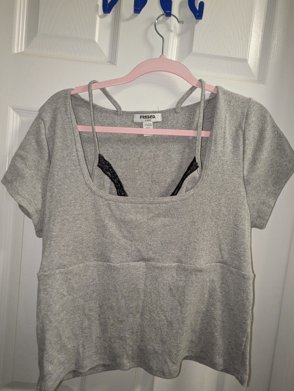 RSQ Gray Short-Sleeve Crop Top with Built-In Cami Straps